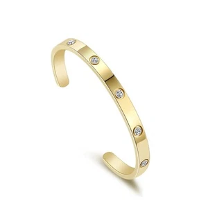 18K Yellow Gold Finished Authentic Diamond Adjustable Love Bracelet In 925Silver - Picture 1 of 4