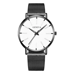 Mens Black / White Watch - Stainless Steel Mesh Band - 40mm Quartz Wristwatch - Picture 1 of 1