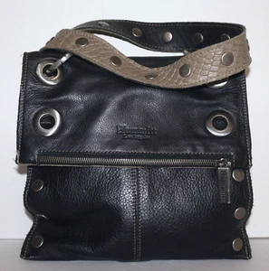 Borsa a tracolla vintage HAMMITT piccola nera e beige-tortora sottile 10x9 - Foto 1 di 13