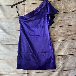 Sassy Sisco Dress ~ Size 10 Women's ~ Purple Satin On Shoulder Ruffle - Picture 1 of 7