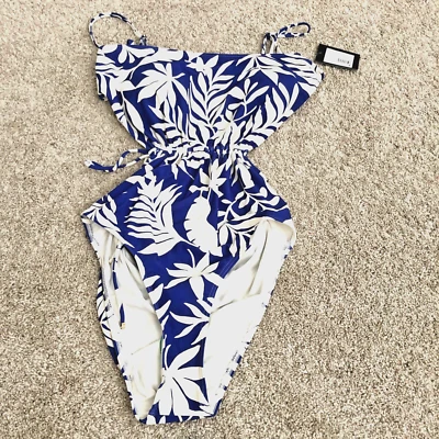 Купальник цельный Kate Spade New York Tropical Foliage Cinch Front синий размер L - Изображение 1 из 4