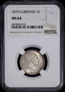 1819 Great Britain SIlver 1 Shilling NGC MS 64 Overdate - Picture 1 of 3