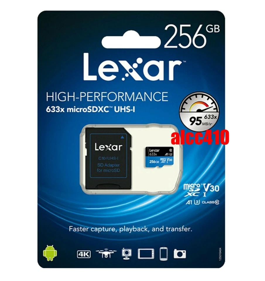 Lexar 256GB 633x 95MB/s Micro SDXC SD Class10 UHS-I U3 A1 SD Adapter Retail E - Image 1 of 1