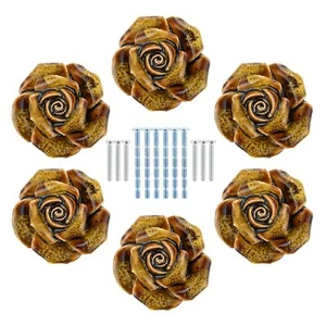 6 Pack Flower Drawer Handles Vintage Dresser Knobs Cabinet Pulls for Furnitur... - Picture 1 of 8
