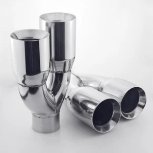 2PCS Stainless Steel Exhaust Tips 3" Inlet Quad 4" Out Straight Cut Staggered - Picture 1 of 7