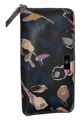 Cartera Kate Spade Papel Rosa Floral Grande Continental Organizador Cremallera Alrededor Azul Marino Foto 1 de 4