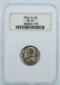 1944 D Jefferson Silver War Time Nickel NGC MS 67 Old Holder - U805 - Picture 1 of 4