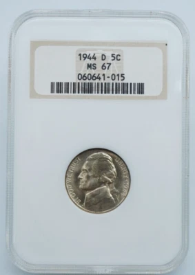 1944 D Jefferson Silver War Time Nickel NGC MS 67 Old Holder  - U805 - Image 1 of 4