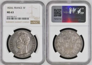 France - Charles X - 5 francs 1826 Bayonne - NGC MS63 - TOP POP - Imagen 1 de 1