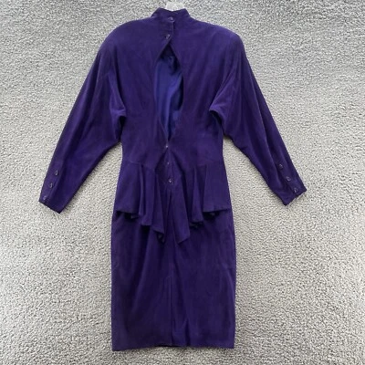 Vestido Vakko De Colección Años 80 Para Mujer 8 Púrpura Gamuza Peplum Espalda Abierta Funda EE. UU. Foto 1 de 4