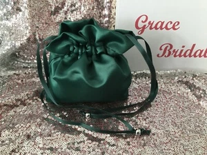BOTTLE /DARK GREEN SATIN DOLLY BAG BRIDAL BRIDESMAID FLOWER GIRL *UK MADE/SELLER - Picture 1 of 27