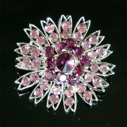 紫色 Starburst 施华洛世奇水晶新娘花卉胸针胸针 全新 — 第 1/1 张图片