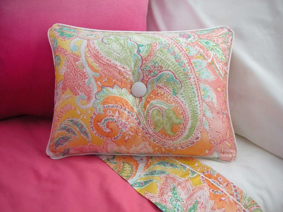 NUEVO Almohada Personalizada Ralph Lauren Jamaica Rosa Paisley Acento 1 Botón Blanco Tubería Foto 1 de 1