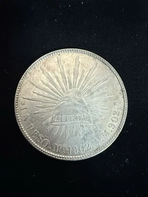 1902 Lun AM México - Gorra y Rayos de 1 Peso - Plata - KM409.2 - AU Sobre Sin Circular Foto 1 de 4