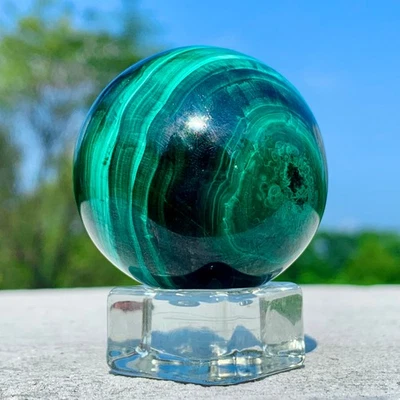 156G Rare Natural Malachite quartz hand Carved sphere Crystal Healing - Image 1 of 4