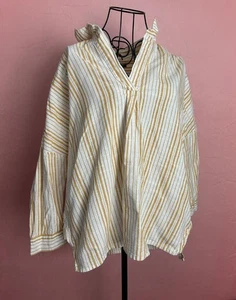 French Connection Gold/Mustard & White Striped Blouse Size Large 3/4 Sleeves - Picture 1 of 18