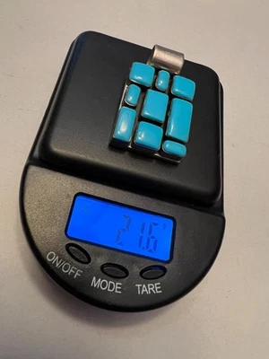 Mexican Turquoise Pendant Sterling Silver Blue Turquoise Slide Vintage Jewelry - Image 1 of 4