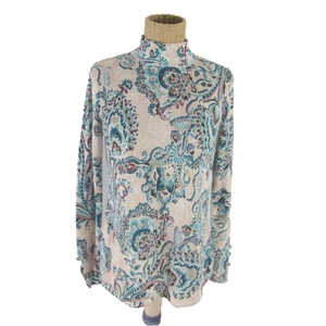 New Chicos 1 Womens M Mauve Pink Turquoise Paisley Knit Sweater Top LS Mock Neck - Picture 1 of 12