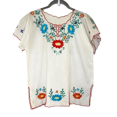 Blusa Campesina Floral Bordada Oaxaqueña Vintage Años 70 Hecha a Mano Aberturas Coloridas S Foto 1 de 4