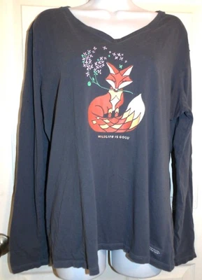 Excelente Camiseta Trituradora Gris LIFE IS GOOD Manga Larga Zorro Gráfico - XL Foto 1 de 3