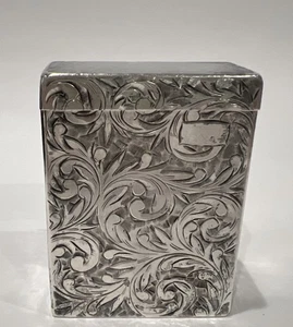 Sterling Silver 950 Cigarette Case Engraved Leaf Scroll Vintage 3” 80g - Picture 1 of 10