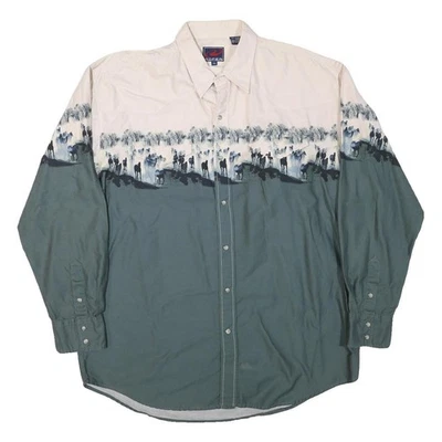 ROPER Mens Cream & Green Western Shirt XL Cotton Blend Long Sleeve Button - Image 1 of 4