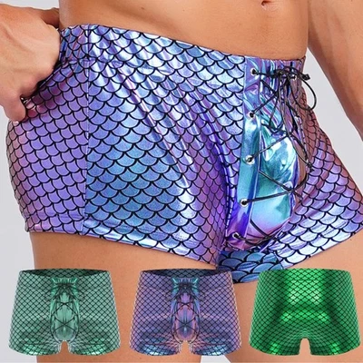 Men Shorts Metallic Bottoms Shiny Underwear Mermaid Clubwear Music Festival - Image 1 of 4