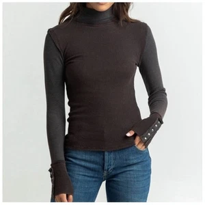 Free People Jojo Thermo grau Oberteil Langarm tailliert Shirt Knöpfe Damen Gr. XS - Bild 1 von 9