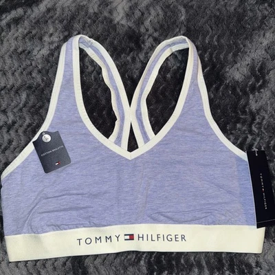 全新带标签 蓝色 Tommy Hilfiger 棉运动文胸 弹性标志表带 尺寸 特大号 — 第 1/4 张图片