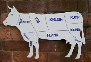 VINTAGE DESIGN METAL COW WALL DISPLAY BUTCHERS BEEF CUTS RESTAURANT SHOP HOME - Picture 1 of 3