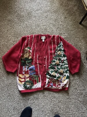 Vtg Tiara International Elaborate Red Christmas Tree Holiday Sweater Wmns 26/28 - Image 1 of 4