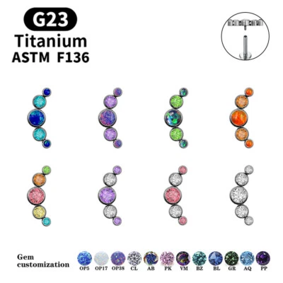 G23 Implant Grade Titanium Earrings Opal Curved Threaded Lip Cartilage Ear Stud - Image 1 of 4