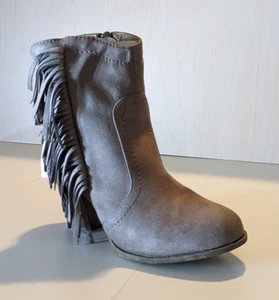 Olivia Miller Women Cute Western Style Faux Suede Heeled Fringe Booties - Picture 1 of 7