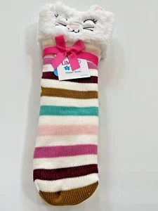 LIMITED TOO Girl Slipper Socks Multicolor White Acrylic Fleece Lined Cat OneSize - Picture 1 of 22