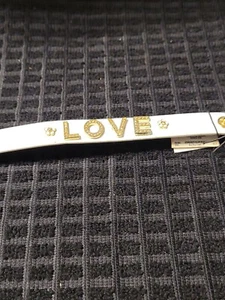 Juicy Couture White Leather Flower Love  Bracelet Gold & Rhinestone Bling NWT - Picture 1 of 11