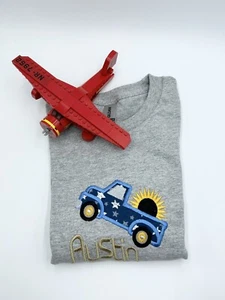 Youth Boy Truck Sunflower Custom Name Shirt Custom Embroidery Long Sleeve Shirt - Picture 1 of 9