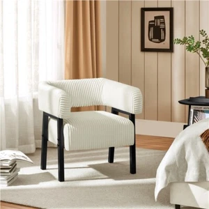 Corduroy Barrel Accent Chair with Solid Wood Legs with Pocket Coiled Seat - Picture 1 of 33