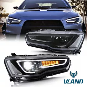 Pair LED Headlights Halo Front Light For 08-17 Mitsubishi Lancer EVO W/ H7 Bulbs - Picture 1 of 12
