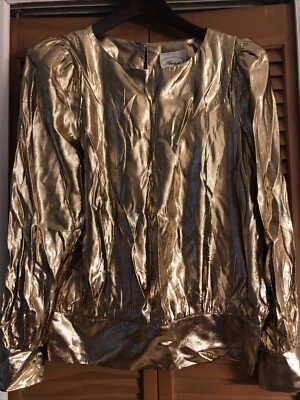 Vtg 80s Gold Lame Shirt Size 8 Disco Glam Party Top-Union Made USA - Image 1 of 4