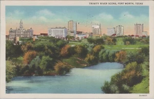 c1930s Trinity River Scene Skyline Buildings Fort Worth Texas Postkarte D787 - Bild 1 von 2
