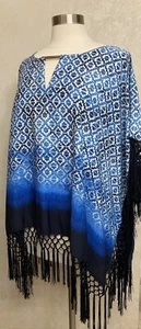 Womens Chico’s Light Weight Poncho Geometric Print with Fringe Blue One Size - Picture 1 of 8