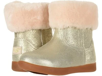 全新带盒 UGG 女孩 婴儿 Jorie 金属金色剪羊毛靴 靴子 2/3 $70 — 第 1/4 张图片