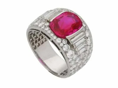 Cushion Shape Old Cut 4.48CT Pink Ruby With Baguette & Round Cut 3.78CT CZ Ring - Image 1 of 4