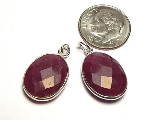2 pcs RUBY RED QUARTZ Sterling Silver 16mm Faceted Oval Beads /r5 - Picture 1 of 1