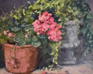 HELEN TARR ORIGINAL Tumbling pots english rose flower wild flowers OIL PAINTING - Picture 1 of 1