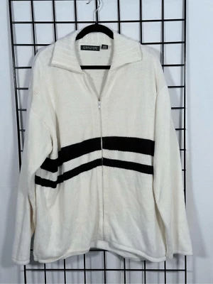 Vintage Structure Full Zip Varsity Cardigan Sweater  Mens XL Ivory Eclectic Gran - Image 1 of 4