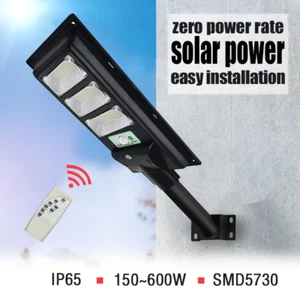 LED Solar Power Street Lamp Cool White Road Sensor Dusk-to-Dawn Remote+Pole IP65 - Picture 1 of 16