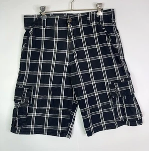 Wrangler Flex Waist Cargo Shorts Mens Plus Size 18 Blue Windowpane Check Loose - Picture 1 of 8