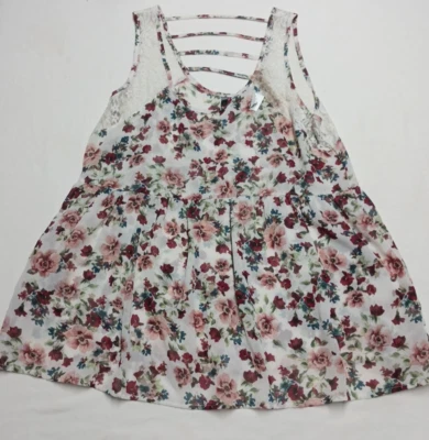 Полный наклон женщин XL по всему цветочный с ремешками кружева чистый Майка плиссированные Flowy - Изображение 1 из 4