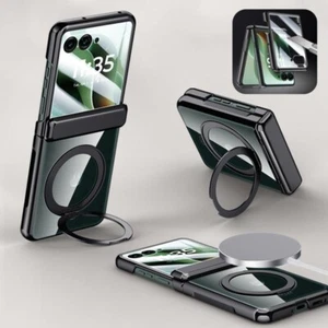 Magnetic Clear Plating Hinge 360 Stand Case +Glass For Motorola Razr 60 Ultra 60 - Picture 1 of 33